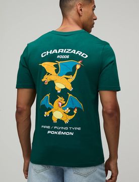 Herren Normal Geschnittenes Glurak Pokémon Lizenz-Print Hemd Forest Größe XS