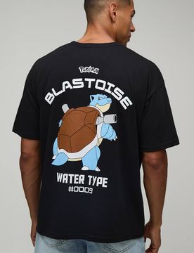 Herren Übergroßes Turtok Pokémon Lizenz-Print Oberteil Black Größe 4XL