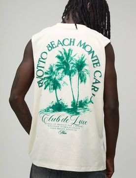 Herren Ecru Übergroßes Monte Carlo Palmen-Print Trägershirt Größe Small