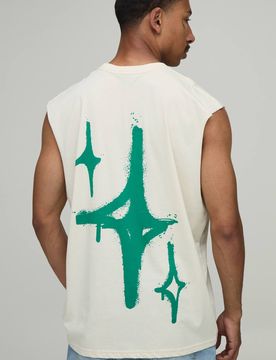 Herren Ecru Übergroßes Stern-Graffiti Spray-Print Trägershirt Größe Large