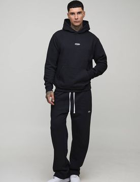 Herren Tall Regular Fit Herren Sport Bestickter Hoodie Sweatshirt & Gerade Jogginghose Trainingsanzug Black Größe 2XL