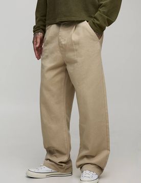 Herren Tall Relaxed Fit Half & Half Bund Gewaschene Twill-Hose Taupe Größe Medium
