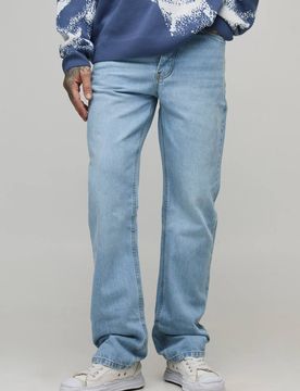 Herren Hohe Schmal Geschnittene Steife Jeans Hosen Light Blue Größe 32