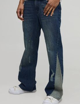 Herren Gerade geschnittene ausgestellte Jeans Hosen mit Nieten Mid Blue Größe 30R