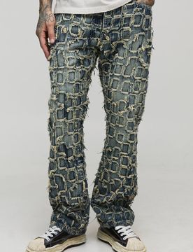 Herren Hohe Schmal Geschnittene Schlagjeans Mit Distressed-Waschung Antique Wash Größe 34