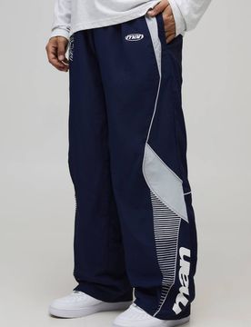 Herren Baggy Hose mit Gummibund aus Moto-Nylon Navy Größe XL