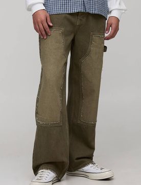 Herren Relaxed Fit Gewaschene Zimmermann Distressed Worker Jeans Hosen Green Größe 32R
