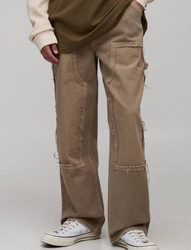 Herren Relaxed Fit Gewaschene Zimmermann Distressed Worker Jeans Hosen Stone Größe 30R