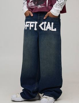 Herren Baggy Jeans Hosen Mit Tape-Effekt Schritt-Print Stonewash Größe 36R