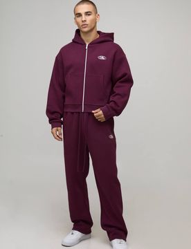 Herren Shrunken Fit Herren Hamptons Durchgehend Reißverschluss Kapuzen-Trainingsanzug Burgundy Größe XS