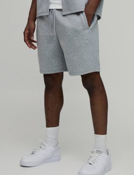Herren Entspannt Geschnittene Shorts Aus Gebondetem Scuba-Material In Mittlerer Länge Grey Marl Größe XL
