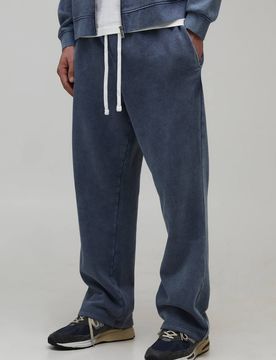 Herren Essential Gewaschene Baggy Jogginghose Mit Tiefem Schritt Navy Größe Medium