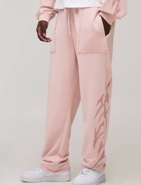 Herren Weite Jogginghose Mit Tribal-Muster Und Schlingenrücken Pink Größe Small