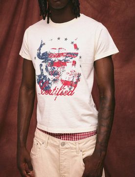 Herren Shrunken Bull Grafik Slub T-Shirt Ecru Größe XL