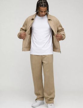 Herren Regular Fit Harrington-Jackeund entspannte Hose Scuba Set Taupe Größe Large