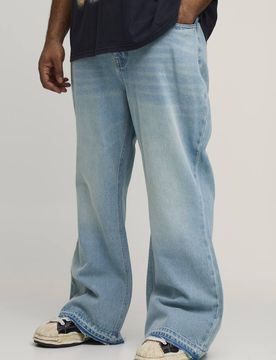 Herren Plus Gewaschene Entspannte Ausgestellte Jeans Hosen Mit Heruntergelassenem Saum Mid Wash Größe 42