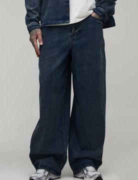 Herren Übergroße Extreme Gewaschene Super Weite Jeans Hosen Für Große Größen Washed Blue Größe 40