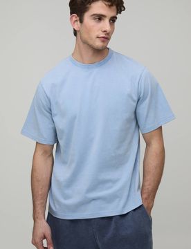 Herren Essentielles Gewaschenes Kastenförmiges Schwergewicht-Oberteil Washed Light Blue Größe Medium