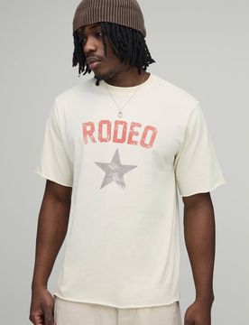 Herren Tall Regular Fit Schweres Gewaschenes T-Shirt Mit Schnallendetail Und Rodeo-Stern Ecru Größe Medium
