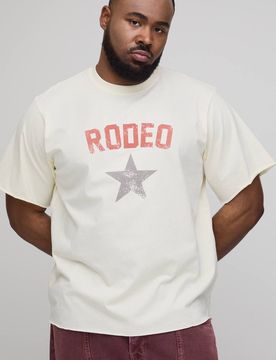 Herren Plus Regular Fit Heavyweight Washed T-Shirt mit Schnallendetail und Rodeo-Stern Ecru Größe 2XL