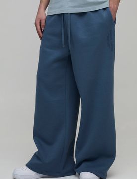 Herren Extrem Weite Jogginghose Mit Hohem Aufdruck Slate Blue Größe Small