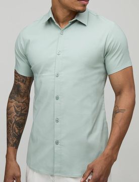 Herren Stretch-Fit Kurzarmhemd Seaspray Größe Small