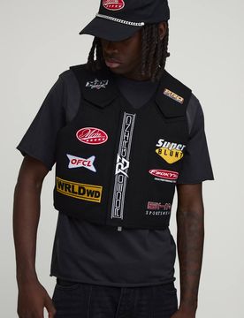 Herren Kastige Twill-Weste Mit Rodeo-Applikation Black Größe XL