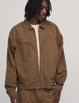 Herren Carpenter Zip-Up Koordinaten Jeansjacke Tobacco Größe Large