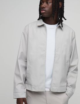 Herren Taillierte Normal Geschnittene Jacke Mit Reißverschlusskragen Im Set Stone Größe Medium
