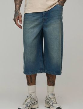 Herren Hohe Longline Denim-Jorts Antique Blue Größe 38