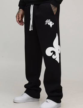 Herren Tall Baggy Gothic Print Jogginghose Black Größe Large