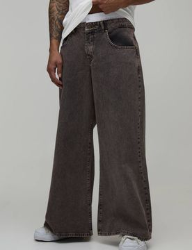 Herren Gewaschene Extreme Baggy Rigid Boxer-Bund Jeans Hosen Stone Größe 34