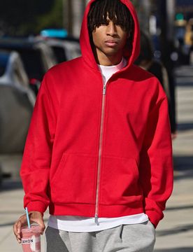 Herren 500gsm Schwerer Übergroßer Kastenförmiger Kapuzenpullover Mit Durchgehendem Reißverschluss Red Größe Small