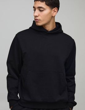 Herren 500GSM Schwergewichts Boxy Fit Kapuzenpullover zum Überziehen Black Größe Large