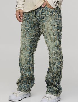 Herren Schmal Geschnittene Ausgestellte Jeans Hosen Mit Distressed-Waschung Antique Wash Größe 36R