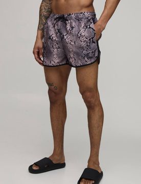 Herren Schlangenmuster Bestickte Badeshorts Mit Paspelierung Extra Kurz Für Herren Brown Größe XS
