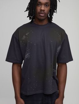 Herren Großes Übergroßes Kastenförmiges Gewaschenes Strass-Oberteil Charcoal Größe 2XL