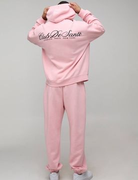 Herren Oversized Club De Sante Bedruckter Kapuzen-Trainingsanzug Pink Größe Small