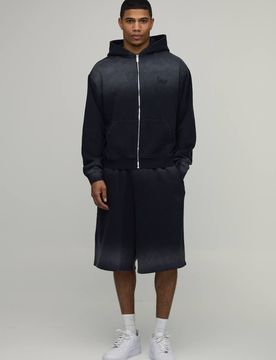 Herren Übergroßer Kastenförmiger Ombre-Waschung M-Stern Durchgehender Reißverschluss Kapuzen-Jort-Trainingsanzug Black Größe XL