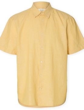 Kurzarm Hemdbluse Noos Regclay Linen Shirt - Ochre/mixed Eu S;Eu M;Eu L;Eu Xl Male