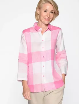 Bluse, Hemdkragen,3/4 Arm,Karo female