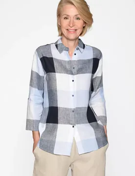 Bluse, Hemdkragen,3/4 Arm,Karo female