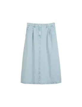 Denim Skirts, Midi Length, Pleated female