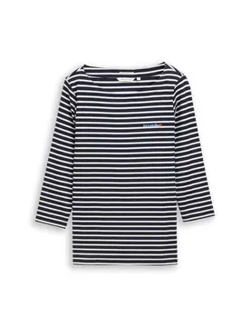 XL T-shirt boat neck stripe female