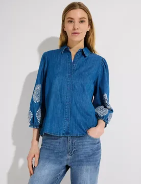 Embroidered Denim Blouse female