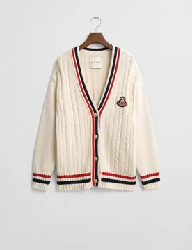 GANT VARSITY CABLE V-NECK CARDIGAN female