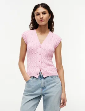 MID GG CABLE VEST CARDI female