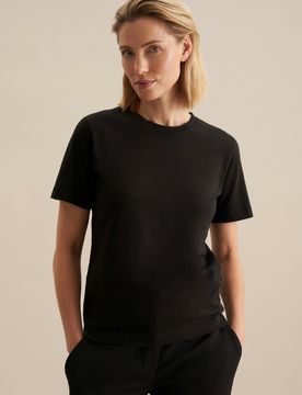 Jersey T- Shirt Crew Neck aus Baumwolle Schwarz M