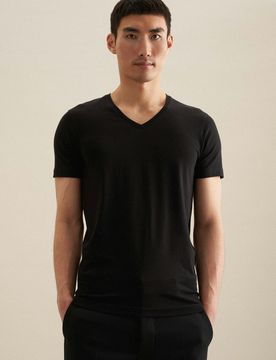 V-Neck Unterzieh-T-Shirt Schwarz L