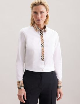 Hemdbluse mit Stretchanteil und Besatz Weiß 34